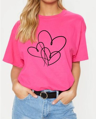 FRUIT OF THE LOOM Boyfriend T-shirt με στάμπα hearts fuxia.